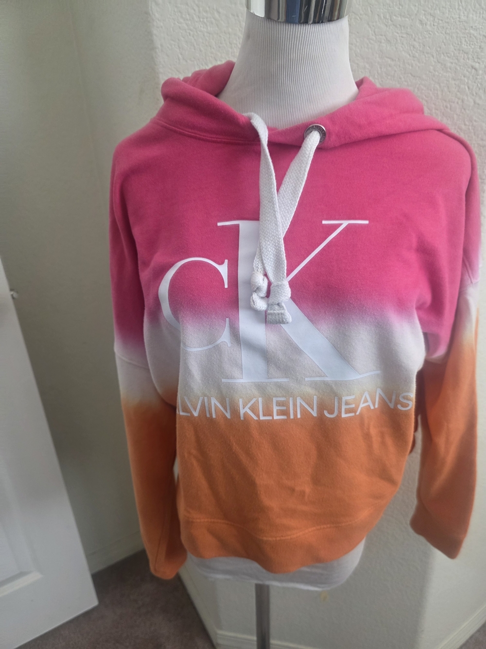 Calvin Klein Jeans Pink, White & Orange Ombre Pullover Hoodie